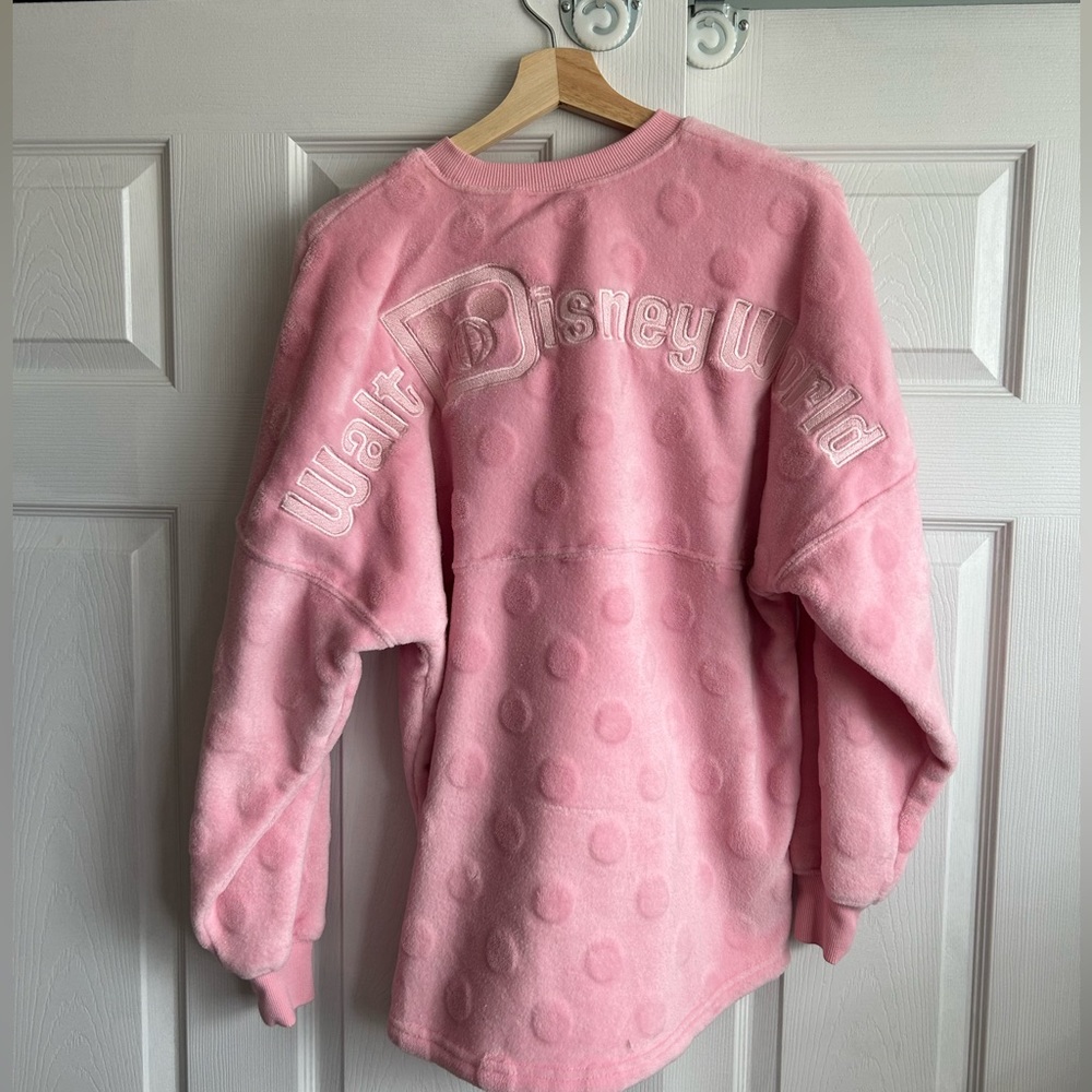 Disney World velour fuzzy pink polka dot spirit jersey, size women’s small